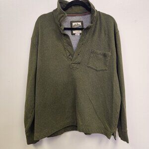 Eddie Bauer Sport Shop Green Pullover Sweatshirt L, Button Neck Long Sleeve